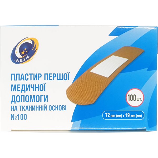 Пластир першої медичної допомоги на тканинній основі ARSA 72мм x 19мм (100шт.)