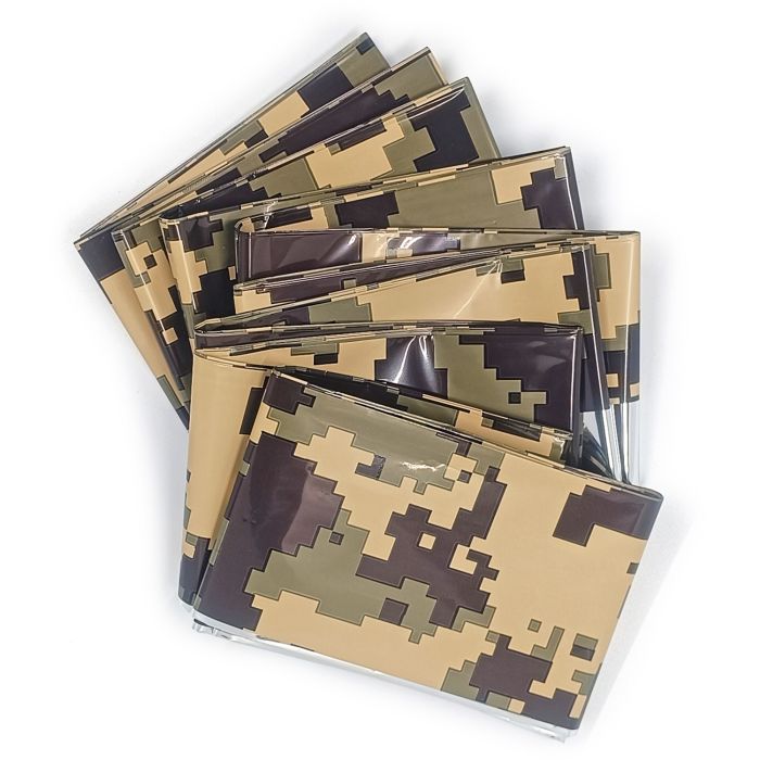 Термоковдра рятувальна срібло / піксель 160 × 210 см