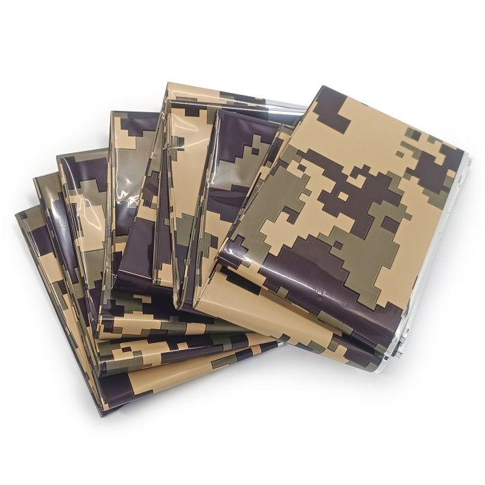 Термоковдра рятувальна срібло / піксель 160 × 210 см